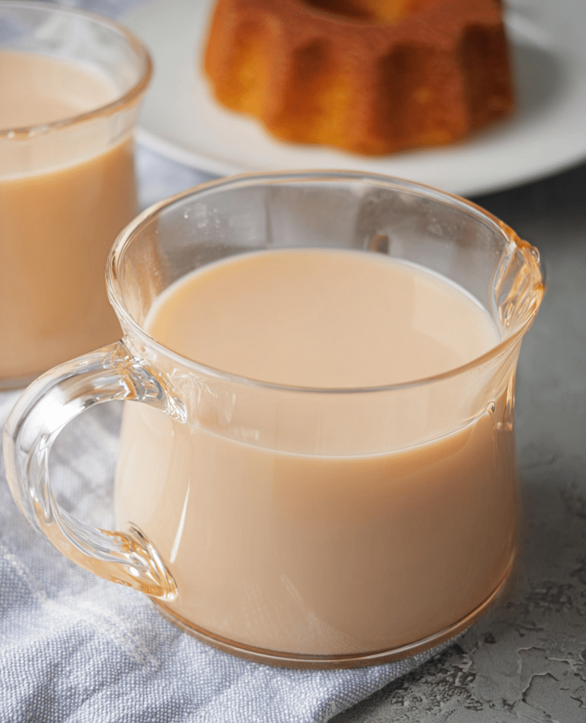 Hokkaido Milk Tea Recipe 1 Glass of Hokkaido milk tea with tapioca pearls on a wooden table