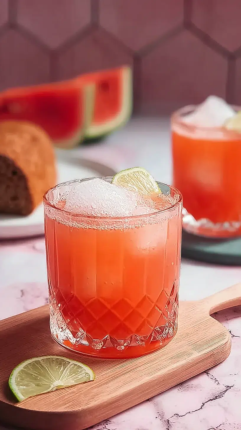 Johnny Vegas Drink 2 Chilled Johnny Vegas mocktail served with lime and watermelon slices