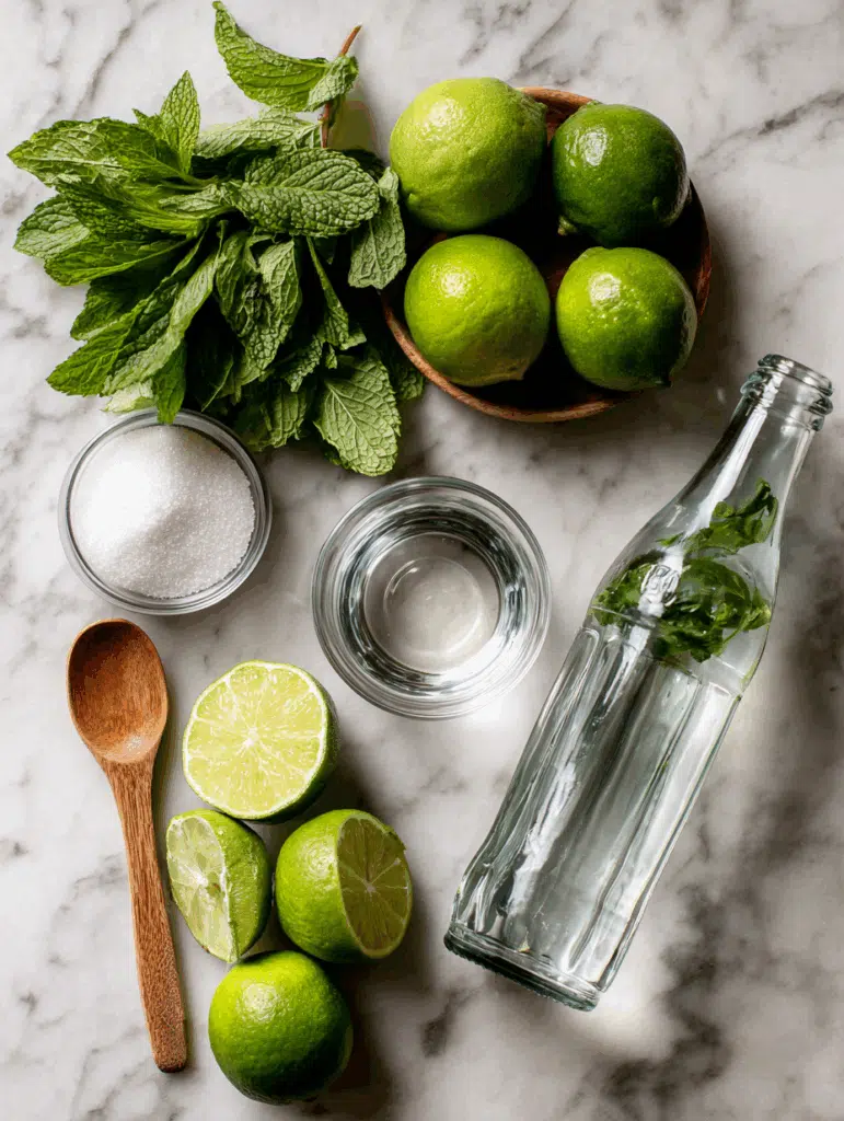 Virgin Mojito Recipe: 7 Powerful Reasons You’ll Love This Refreshing Classic 2 Ingredients for virgin mojito recipe including mint, lime, syrup, and soda