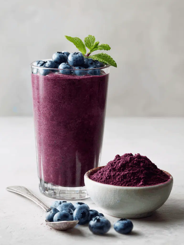 The Real Brazilian Mounjaro Recipe (Doctor-Reviewed & Dietitian-Approved) 3 finished brazilian mounjaro recipe smoothie with garnish and supplement bowls