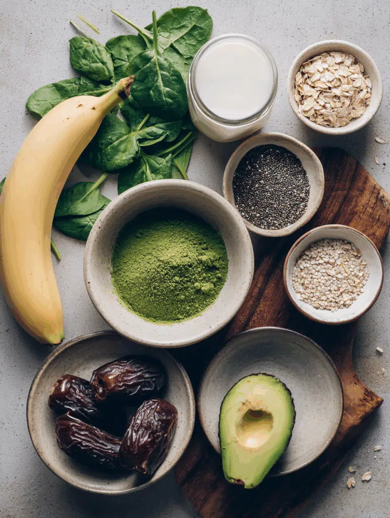 Matcha Green Tea Smoothie Ingredients Ready to Blend