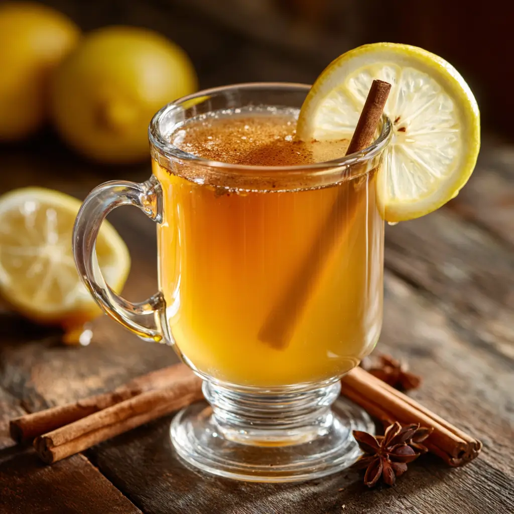 Homemade Zepbound drink in a clear mug with lemon and cinnamon